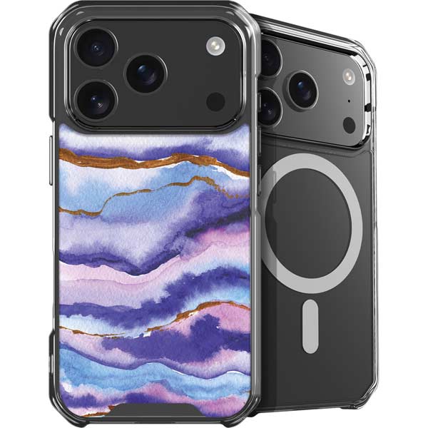 Blue Violet Watercolor Geode iPhone 17 Pro Max MagSafe Case