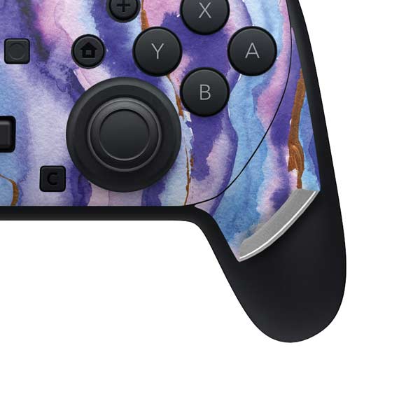 Blue Violet Watercolor Geode Nintendo Switch 2 (2025) Pro Controller Skin