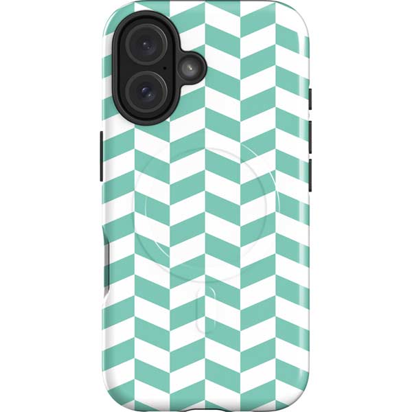 Blue White Chevron iPhone 16 Plus Magsafe Impact Case