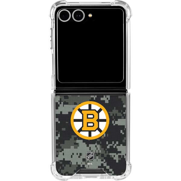 NHL Boston Bruins Camo Galaxy Z Flip7 Clear Case