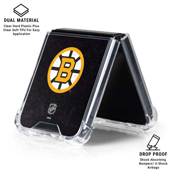 NHL Boston Bruins Distressed Galaxy Z Flip7 Clear Case