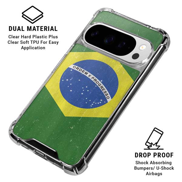 Brazil Flag Distressed Google Pixel 10 Pro XL Clear Case