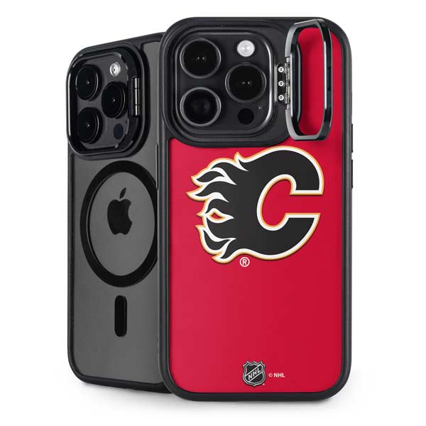 NHL Calgary Flames Solid Background iPhone 14 Pro Max Kickstand Case