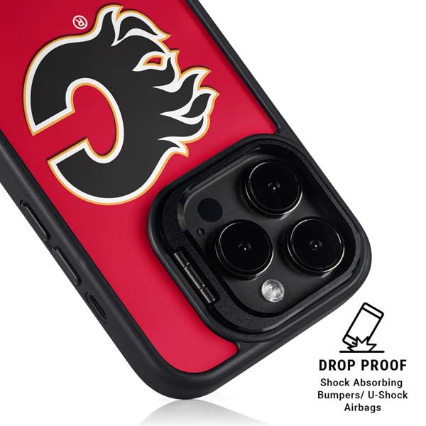 NHL Calgary Flames Solid Background iPhone 14 Pro Max Kickstand Case