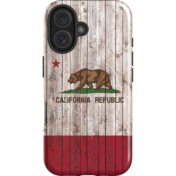 California Flag Dark Wood iPhone 16 Plus Magsafe Impact Case