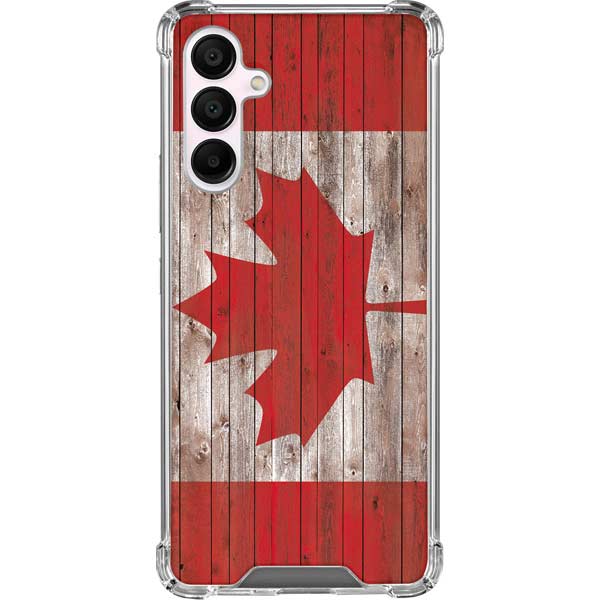 Canadian Flag Dark Wood Galaxy A16 5G Clear Case
