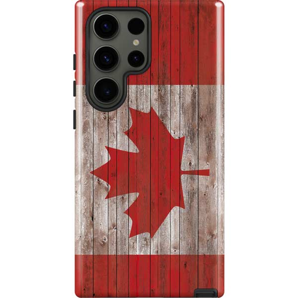 Canadian Flag Dark Wood Galaxy S23 Ultra Pro Case
