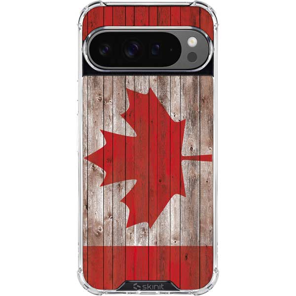 Canadian Flag Dark Wood Google Pixel 10 Pro XL Clear Case