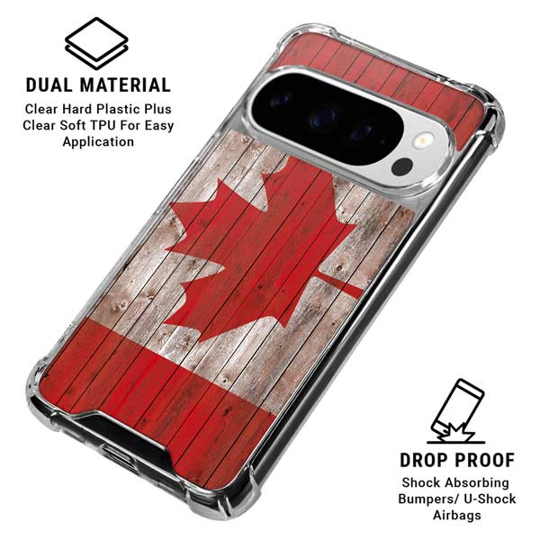 Canadian Flag Dark Wood Google Pixel 10 Pro XL Clear Case