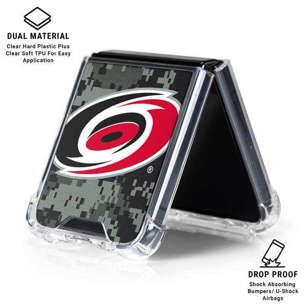 NHL Carolina Hurricanes Camo Galaxy Z Flip7 Clear Case