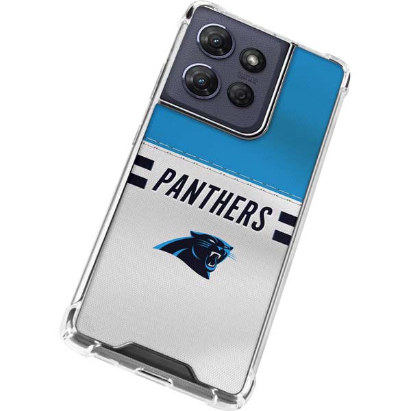 NFL Carolina Panthers White Striped Moto G 5G (2025) Clear Case