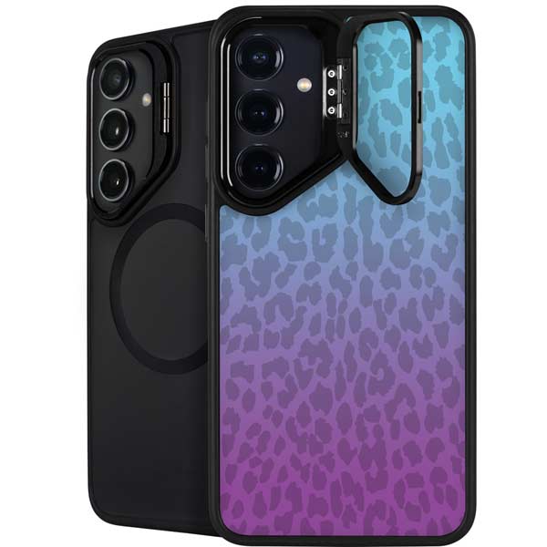 Cheetah Print Purple and Blue Galaxy S25 Plus Kickstand Case