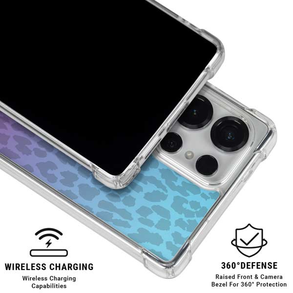Cheetah Print Purple and Blue Galaxy S25 Ultra Clear Case