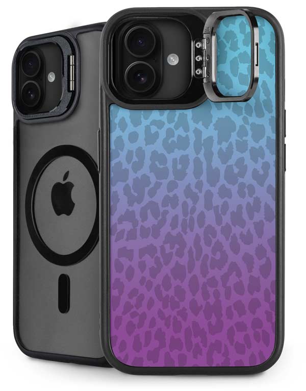 Cheetah Print Purple and Blue iPhone 16 Kickstand Case