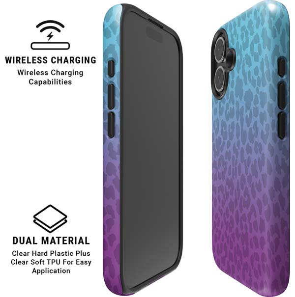 Cheetah Print Purple and Blue iPhone 16 Magsafe Impact Case