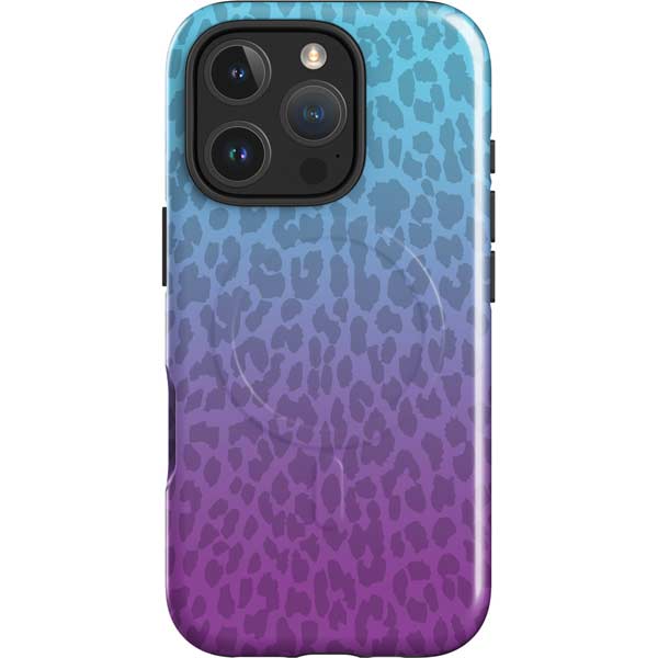 Cheetah Print Purple and Blue iPhone 16 Pro Magsafe Impact Case