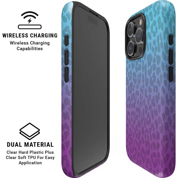 Cheetah Print Purple and Blue iPhone 16 Pro Magsafe Impact Case
