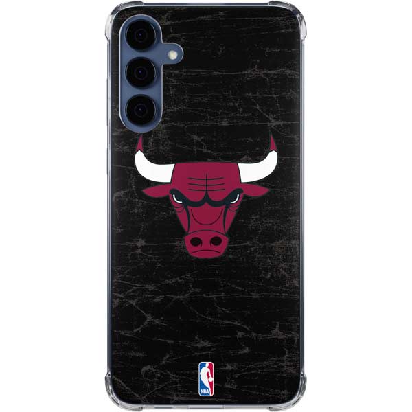NBA Chicago Bulls Black Distressed Galaxy A35 5G Clear Case - Skinit