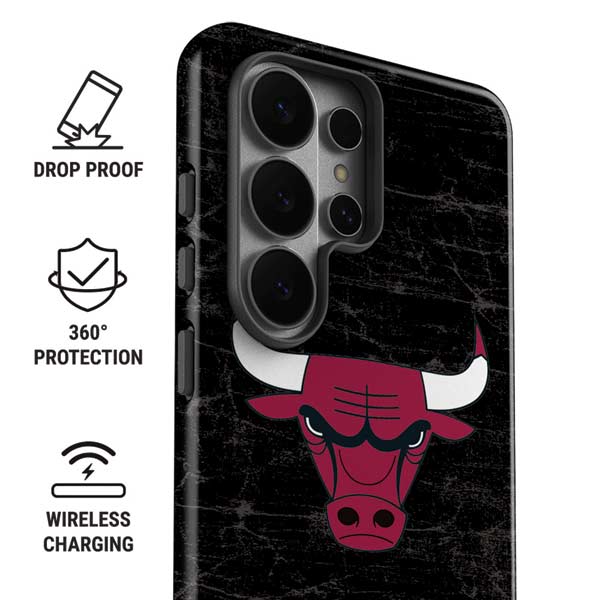 NBA Chicago Bulls Black Distressed Galaxy S26 Ultra Impact Case