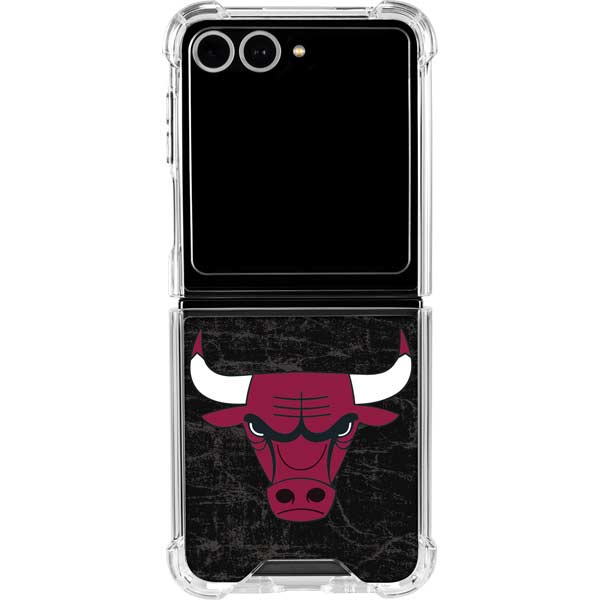 NBA Chicago Bulls Black Distressed Galaxy Z Flip7 Clear Case