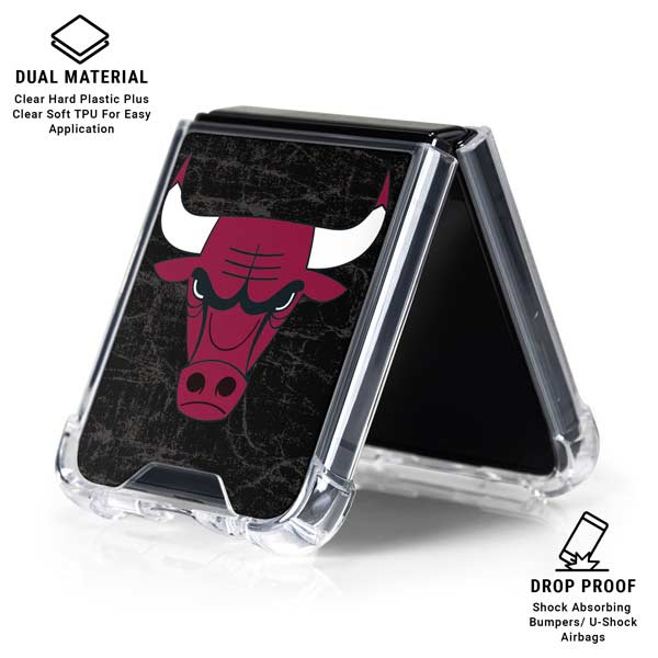 NBA Chicago Bulls Black Distressed Galaxy Z Flip7 Clear Case