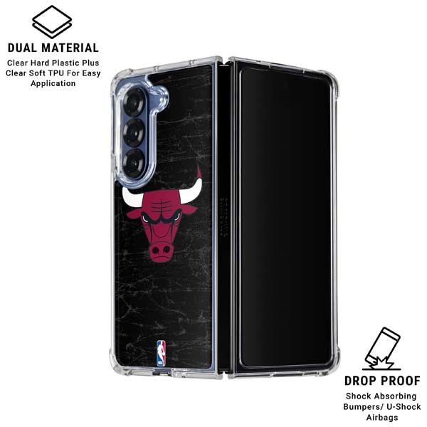 NBA Chicago Bulls Black Distressed Galaxy Z Fold7 Clear Case