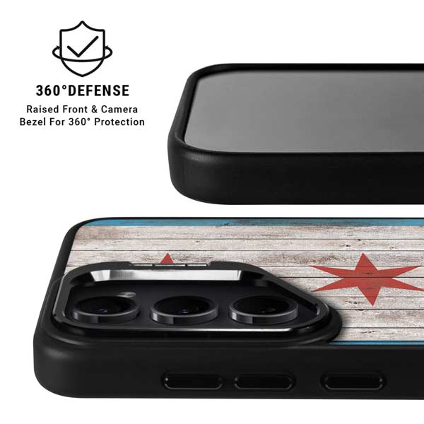 Chicago Flag Dark Wood Galaxy S26 Kickstand Case