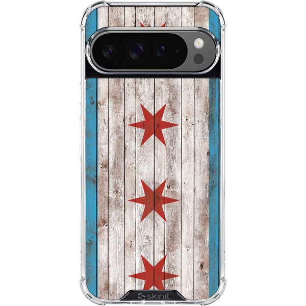 Chicago Flag Dark Wood Google Pixel 10 Pro Clear Case
