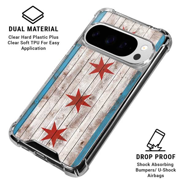 Chicago Flag Dark Wood Google Pixel 10 Pro Clear Case