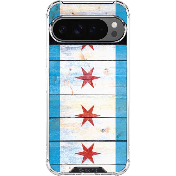 Chicago Flag Light Wood Google Pixel 10 Pro Clear Case
