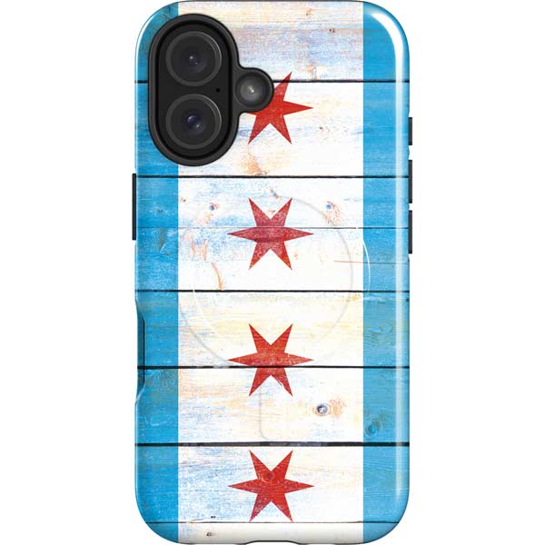 Chicago Flag Light Wood iPhone 16 Magsafe Impact Case