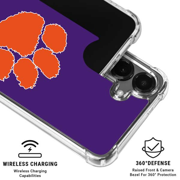 Clemson University Tiger Print Purple Galaxy S26 Plus Clear Case