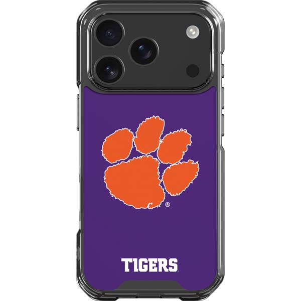 Clemson University Tiger Print Purple iPhone 17 Pro Clear Case