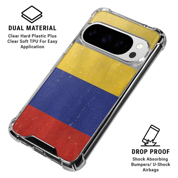 Colombia Flag Distressed Google Pixel 10 Pro XL Clear Case