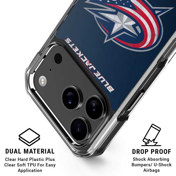 NHL Columbus Blue Jackets Distressed iPhone 17 Pro Clear Case