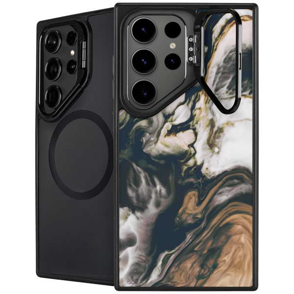Copper and Black Marble Ink Galaxy S26 Ultra Kickstand Case
