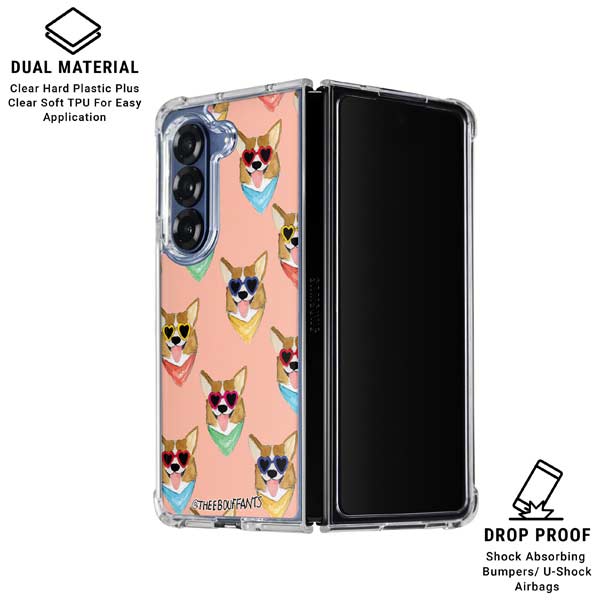 Bouffants and Broken Hearts Corgi Love Galaxy Z Fold7 Clear Case