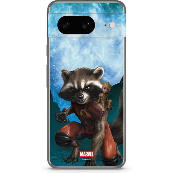 Marvel Rocket and Baby Groot Cosmic Bond Google Pixel 8 Skin