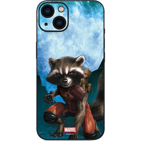 Marvel Rocket and Baby Groot Cosmic Bond iPhone 15 Skin