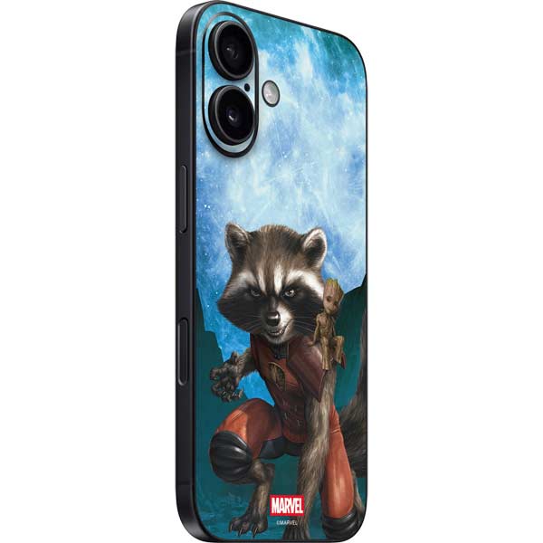 Marvel Rocket and Baby Groot Cosmic Bond iPhone 16 Plus Skin