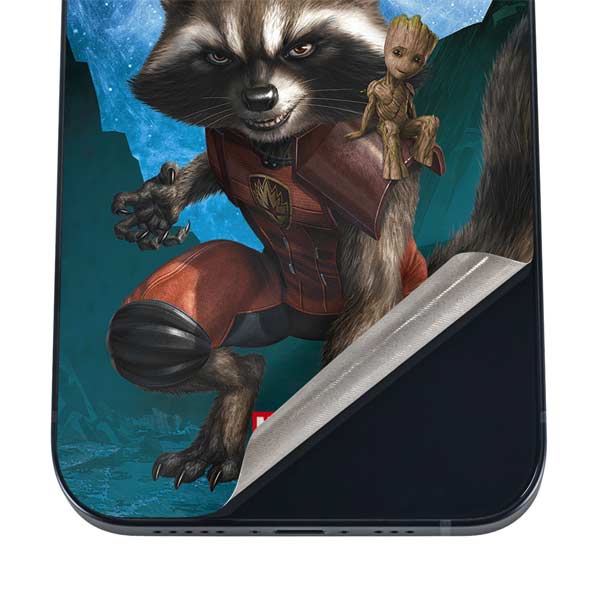 Marvel Rocket and Baby Groot Cosmic Bond iPhone 16 Plus Skin