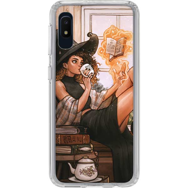 Cozy Autumn Library Witch with Cat and Coffee by Ivy Dolamore Galaxy Cases