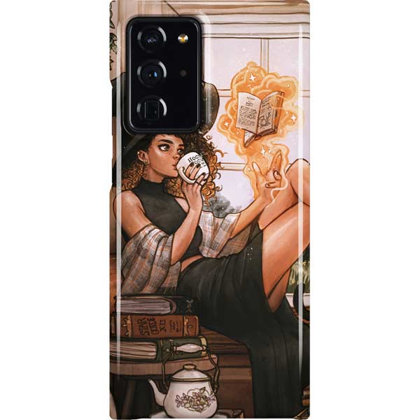 Cozy Autumn Library Witch with Cat and Coffee by Ivy Dolamore Galaxy Cases