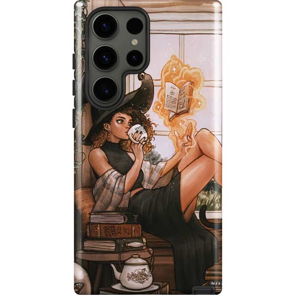 Cozy Autumn Library Witch with Cat and Coffee by Ivy Dolamore Galaxy S23 Ultra Pro Case