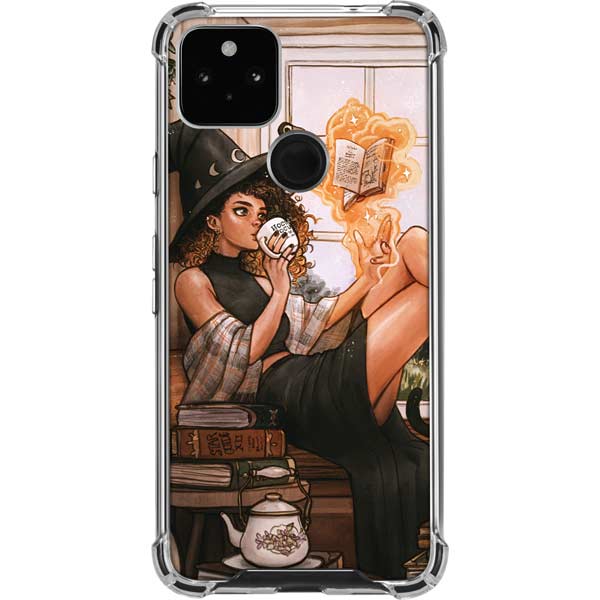 Cozy Autumn Library Witch with Cat and Coffee by Ivy Dolamore Pixel Cases