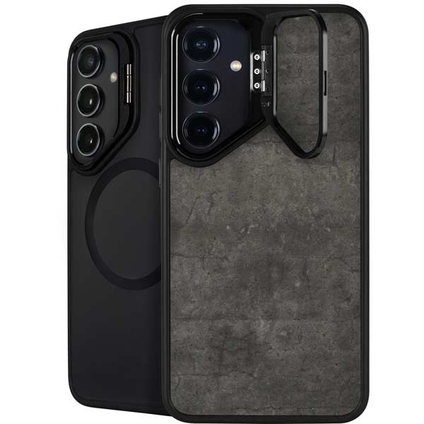 Dark Iron Grey Concrete Galaxy S26 Plus Kickstand Case