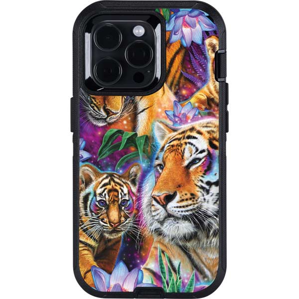 Daydream Galaxy Tigers by Sheena Pike Otterbox Defender iPhone Skin