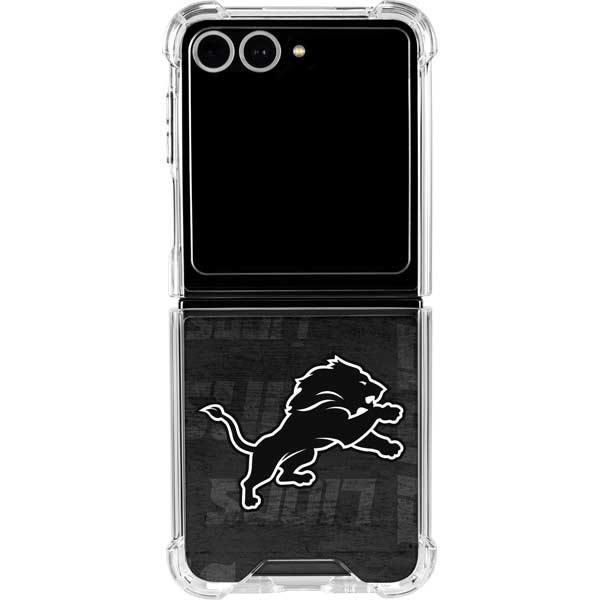 NFL Detroit Lions Black & White Galaxy Z Flip7 Clear Case