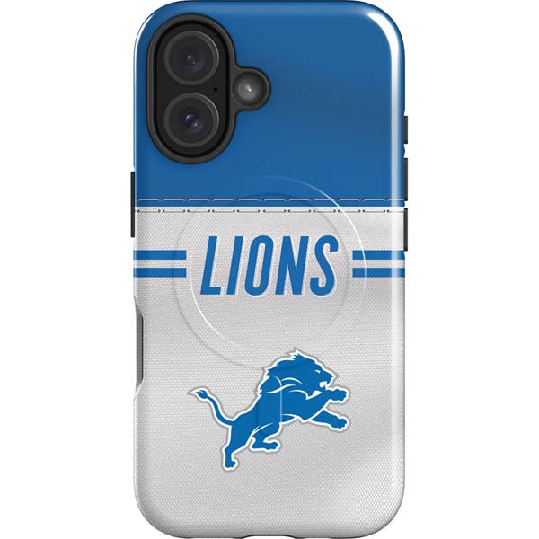 NFL Detroit Lions White Striped iPhone 16 Magsafe Impact Case