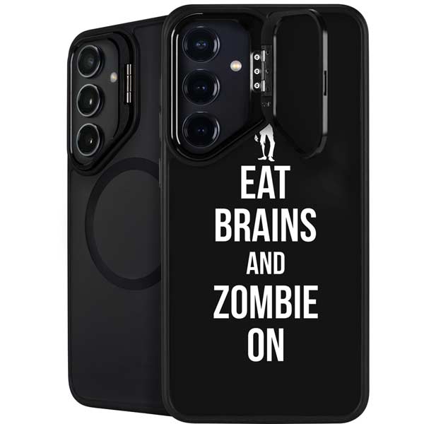 Eat Brains and Zombie On Black Galaxy S26 Plus Kickstand Case